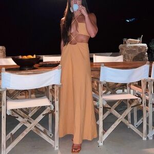 SHEIN Halter Cutout Maxi Dress Yellow